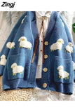 cartoon pattern knitted cardigan sweaters women's 2023 new V-neck fashion trend all-match plus size casual loose