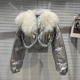 2022 Winter New Arrival Lambswool Fur Collar Bright Cotton Liner Short Jacket Women Warm Coat