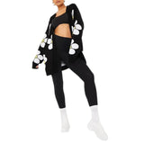 Women Y2K Grunge Vintage V-neck Ribbed Trim Sweaters Jacket Heart/Flower Print Button-down Cardigan Fall