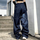 Solid Color Overalls Jeans Women's Y2K Street Retro Loose Wide-Leg Overalls Couple Casual Joker Mopping Jeans Pants