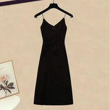 Women Summer Dresses Two Piece Sets Korean Casual Black Straps Dresses And Chiffon Sunscreen Cardigan Suits