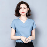 Blouses for Women Fashion Satin Casual T-shirt Solid V-neck Womens Tops Silk Elegant Short Sleeve Blouse Women