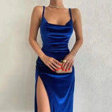 Women 2022 Spaghetti Strap Velvet Party Dresses High Waist Backless V-neck Bodycon Package Hip Evening Prom Dress Red