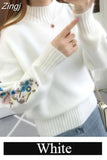 Winter Women Sweaters and Pullovers Long Sleeve Casual Embroidery Turtleneck Slim Knitted Jumpers Pull Femme