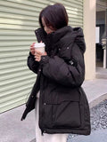 Women Winter Tooling Hooded Down Jacket Women's Korean Version Solid Colors Loose Thick Warm Down Puffer