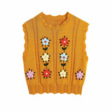 Flowers Embroidery Yellow VestOutfit