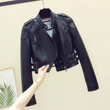 Leather Short Women Jacket Locomotive Cropped Zippers Punk Street 2023 Spring Autumn Outwear Music Concert
