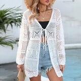 Women's Sweater Tying Back Hollow Knitted V-Neck Top