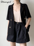 Women's Summer Shorts Wide Leg Black Casual Cotton Solid Elastic High Waist Cargo Shorts Women Oversized Summer