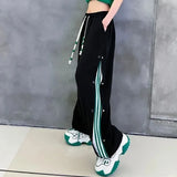Harajuku Loose Wide Leg Pants Women High Waist Elastic Streetwear Sweatpants Summer Vintage Lace Up BF Straight