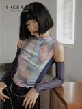Designer Off Shoulder Mesh Top Long Sleeve Top See Through T Shirt Women Tee Shirt Summer Fashion
