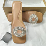 ZARZ Woman 2022 Shoes Flat Summer Rhinestones Transparent PVC Square Toe Sexy Outer Wear Muller Sandals And Slippers Women