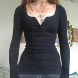 Patchwork Lace Buttoned Long Sleeve TeeOutfit