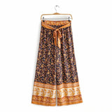 Queens Elegant Women Floral Print Wide Leg Bohemian Pant Ladies Casual Loose Rayon Boho Long Pants