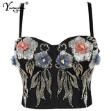 halter Floral Rhinestone summer corset crop top women bustier hotwife rave outfit club party y2k tank top womens tube