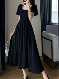 Black Midi Dresses for Women New 2023 Elegant Party Fashion Slim A-line Female Clothes Birthday Evening Vintage Chic