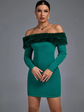 Sleeve Bandage Dress Green Bodycon Dress Evening Party Elegant Sexy Off Shoulder Birthday Club Outfit 2022 Autumn