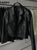 Spring Autumn Short Cool Stylish Shiny Reflective Crocodile Print Patent Pu Leather Jacket Women Runway Fashion