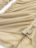 2023 Tulle Crop Top Women Ruched Mesh Top Female Cropped Sexy See Through Tops Woman Long Sleeve Semi Transparent
