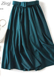 Elegant Women Skirt 2023 Spring And Summer Solid High Waist Belt A-Line Vintage Office Party Long Skirt Faldas Jupe