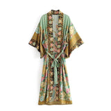 Queens Women Peacock Floral Print Bat Sleeve Beach Bohemian Kimono Maxi Robe Ladies V Neck Boho Summer Bikini