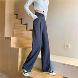 Loose Office Lady Thin Wide Leg Pants Summer High Waist Elastic Women 4XL Casual Korean Straight Trousers