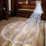 Long Wedding Veils With Comb Two Layers Appliques Bride Veil Lace Edge Tulle Veils Accessories