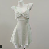 Mesh Spliced Pajamas 2025 New Spring And Summer Silk High-End Feel Bows Hollowed-Out Slinged Sling