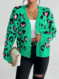 V-Neck Sweater Color Leopard-Print Knitted Sweater Coat