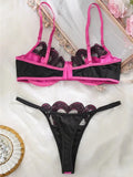 Pink Satin Lace Patchwork Lingerie Set- Outfit