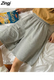 Women Summer Loose 3XL Solid Embroidery BF Wide-leg Knee-length Harajuku Casual Simple Ins Trendy All-match Students