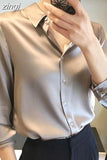 Sleeve Satin Blouse Women 2023 Solid Office Button Silk Shirt Woman Casual Loose Fashion Blouses Women Elegant Blusas
