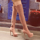 Women Winter Boots Super High Heel Over The Knee Boots Fashion Platform Zipper Boots Warm Fur Snow Boots Female Shoes Blue