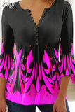 Floral Print Summer Blouse Women Elegant Simple Shirt V Neck Button 3/4 Length Sleeve Casual Holiday Basic Tops