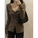 Y2K Shirts Women Streetwear Long Sleeve Slim Blouses Korean Harajuku Fashion Solid Chic Casual Bottoming Shirt Tops