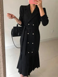 Autumn Women Korean Fashion Solid Suits Dress Double Breasted Long Sleeve Vestdios Elegant Office Lady Blazer