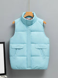 Simple Down Coats Women Autumn And Winter Solid Color Turn Down Collar Zipper Sleeveless Puffer Jacket Chaquetas
