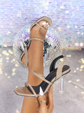 Square Head Patent Transparent 9CM Crystal Heel With Fine Heel High-Size