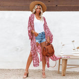 Boho Printed Bikini Cover-ups Sexy Front Open Long Kimono Dress Women Summer Clothes Beach Wear Swim Suit Cover Up