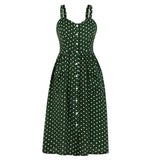 Retro Vintage Polka Dot Lapel Shirt Dress Spaghetti Straps Leisure Work Slim Midi Tunic Beach Sundress 2022