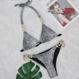 Zingj New Swimwear Crystal Diamond Chain Women's Split Swimsuit Perm Gold Snake Grain Strap Sexy