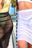 Hot Waist Layer Beachwear Swimwear High Waist Plain Bikini Cover Ups See Through Perspective Cover Ups Sun Pencil