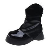 Womens Round Toe Platform Knee Thigh Boots Chunky High Heel Wide Tube Pull On Shoes Retro Chelsea Western New 2023
