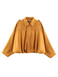 Spring New Women's Fashion Army Green Velvet Effect Short Long Sleeve Epaulets