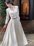 New Elegant Skirt 2 Piece Sets for Women's Korean Fashion Button Blazer High Waist A-line Skirts Suit Y2k Outfits