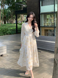 Xixi 2025 Spring New French Temperament Printed High-Rise Long Sleeves With Thin Coat Dress