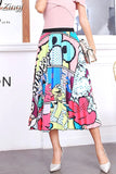 New Fashion Women Vintage Summer Party Pleated Casual Print A Line Skirts Robe Femme One Size Lastic Band Midi