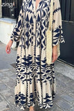 Dresses Women Summer Long Sleeve Pleated Boho Print Dress Ladies Fashion Vintage Boho Beach Maxi Dresses