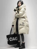 Black Long 90% White Duck down Jacket Women Streetwear New Fashion Loose Letter Windproof Parkas Hooded Down Coats
