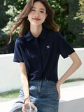 Embroidered Comfortable Shirt For Summer 2025 Light And Casual Polo Collar Beaded Knitted Shirt For